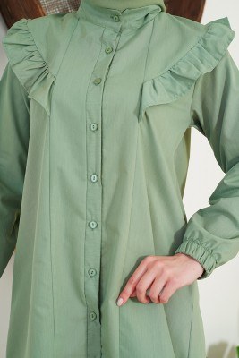 Omuz Fırfırlı Çağla Yeşili Gömlek Tunik - Thumbnail