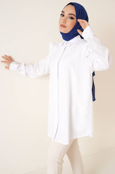 Omuz Fırfırlı Gömlek Beyaz - Gömlek