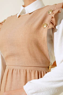 Omuz Fırfırlı İkili Takım Elbise Bej - Thumbnail