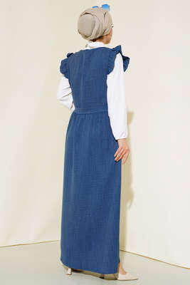 Omuz Fırfırlı İkili Takım Elbise İndigo - Thumbnail