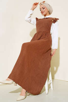 Omuz Fırfırlı İkili Takım Elbise Kahve - Thumbnail