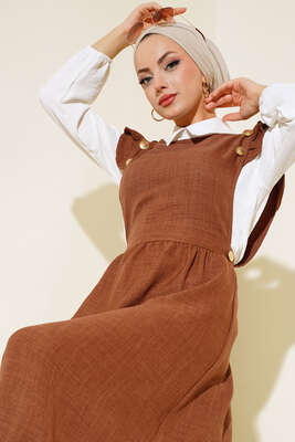 Omuz Fırfırlı İkili Takım Elbise Kahve - Thumbnail
