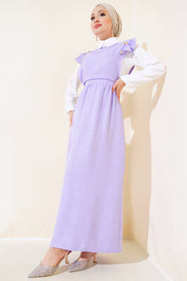 Omuz Fırfırlı İkili Takım Elbise Lila - Thumbnail