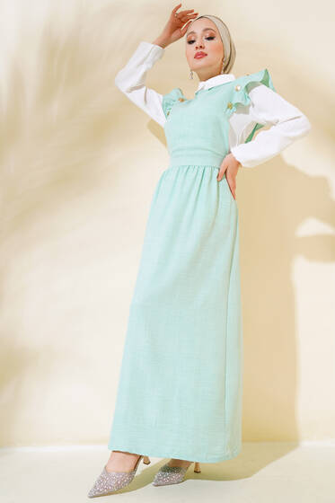 Omuz Fırfırlı İkili Takım Elbise Mint - Elbise