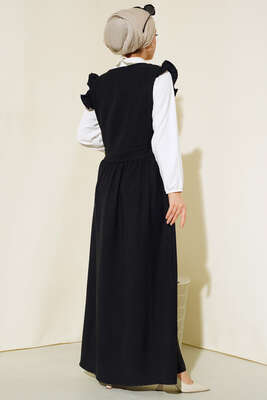 Omuz Fırfırlı İkili Takım Elbise Siyah - Thumbnail