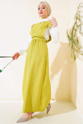 Omuz Fırfırlı İkili Takım Elbise Yağ Yeşili - Thumbnail