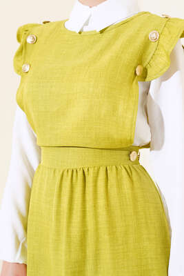 Omuz Fırfırlı İkili Takım Elbise Yağ Yeşili - Thumbnail