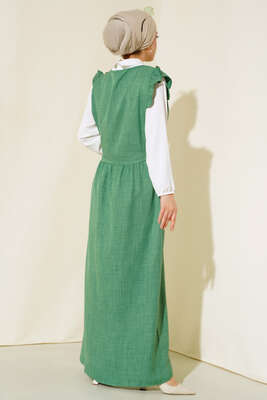 Omuz Fırfırlı İkili Takım Elbise Yeşil - Thumbnail