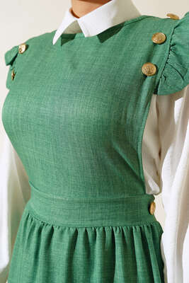 Omuz Fırfırlı İkili Takım Elbise Yeşil - Thumbnail