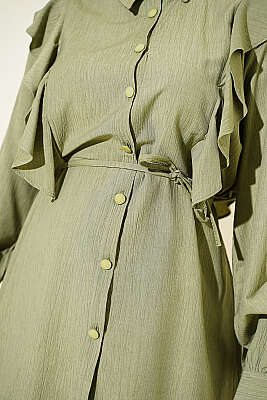 Omuz Fırfırlı İp Kuşaklı Gömlek Çağla Yeşili - Gömlek