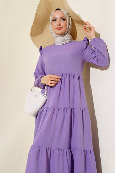 Omuz Fırfırlı Kat Kat Elbise Lila - Elbise