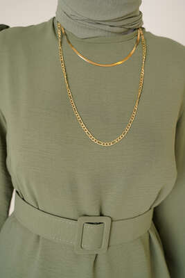 Omuz Fırfırlı Kemerli Tunik Çağla Yeşili - Tunik