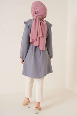 Omuz Fırfırlı Kemerli Tunik Gri - Tunik