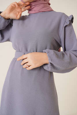 Omuz Fırfırlı Kemerli Tunik Gri - Tunik