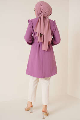 Omuz Fırfırlı Kemerli Tunik Magenta - Tunik