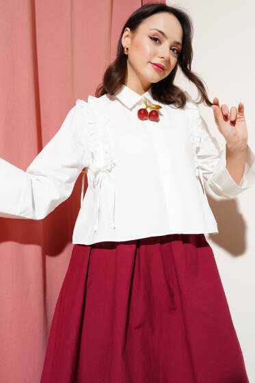 Omuz Fırfırlı Kısa Gömlek Ekru - Gömlek