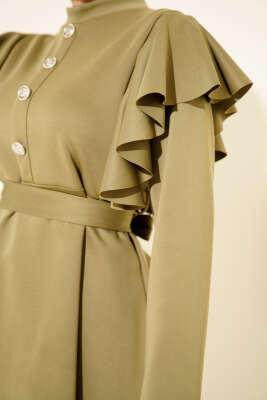 Omuz Fırfırlı Kuşaklı Scuba İkili Takım Çağla Yeşili - İkili Takım