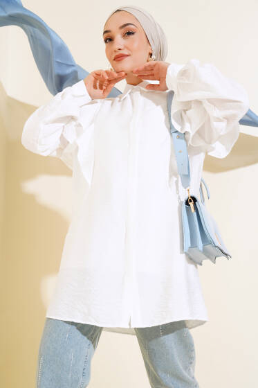 Omuz Fırfırlı Patlı Gömlek Ekru - Gömlek