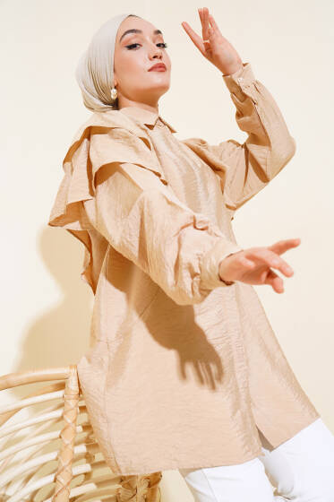 Omuz Fırfırlı Patlı Gömlek Latte - Gömlek