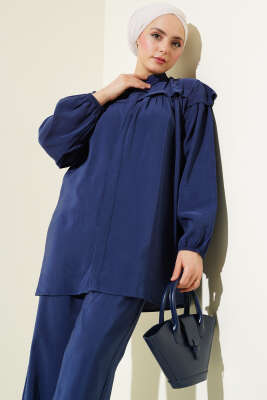 Omuz Fırfırlı Tencel Tunik İkili Takım Lacivert - 700-1000 TL Ürünler