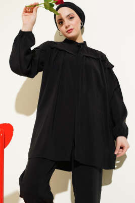 Omuz Fırfırlı Tencel Tunik İkili Takım Siyah - 700-1000 TL Ürünler