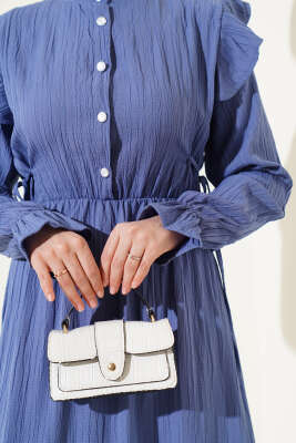 Omuz Fırfırlı Yan İp Bağcıklı Elbise İndigo - Tesettür Elbise