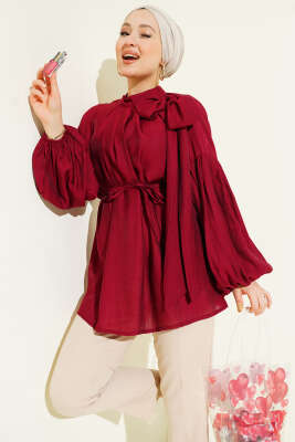 Omuz Fiyonklu Salaş Tunik Bordo 