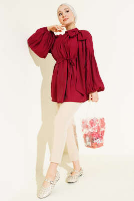 Omuz Fiyonklu Salaş Tunik Bordo - Tunik