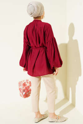 Omuz Fiyonklu Salaş Tunik Bordo - Tunik