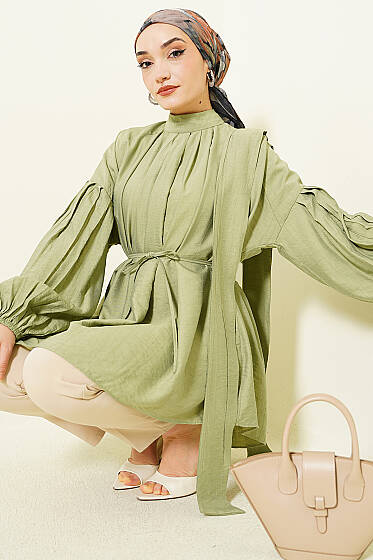 Omuz Fiyonklu Salaş Tunik Çağla Yeşili - 500-700 TL Ürünler