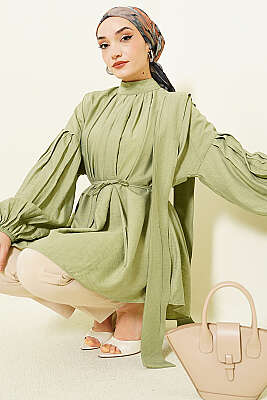 Omuz Fiyonklu Salaş Tunik Çağla Yeşili - BERAT TEKSTİL