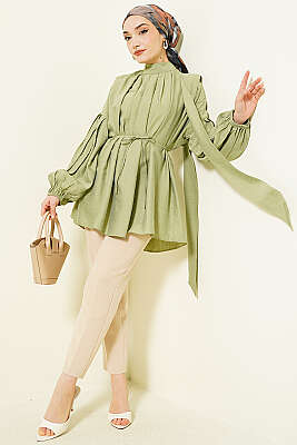 Omuz Fiyonklu Salaş Tunik Çağla Yeşili - Tunik