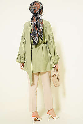 Omuz Fiyonklu Salaş Tunik Çağla Yeşili - Tunik