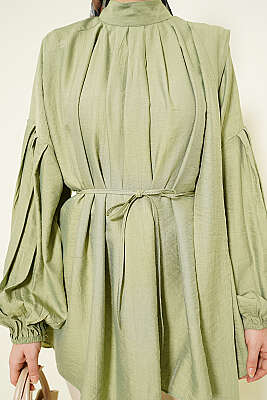 Omuz Fiyonklu Salaş Tunik Çağla Yeşili - Tunik