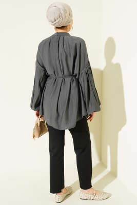 Omuz Fiyonklu Salaş Tunik Füme - Tunik