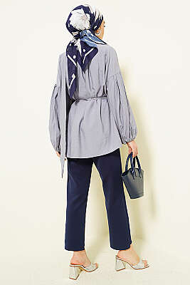 Omuz Fiyonklu Salaş Tunik Gri - Tunik