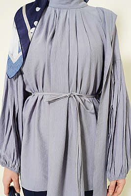 Omuz Fiyonklu Salaş Tunik Gri - Tunik