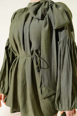 Omuz Fiyonklu Salaş Tunik Haki - Tunik