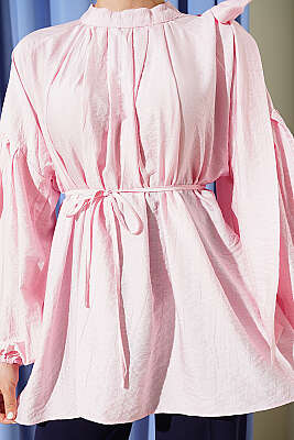 Omuz Fiyonklu Salaş Tunik Pembe - Tunik