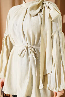 Omuz Fiyonklu Salaş Tunik Taş - Tunik