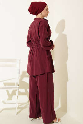 Omuz Fularlı Bel Lastikli Modal İkili Takım Bordo - İkili Takım