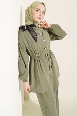 Omuz Fularlı Bel Lastikli Modal İkili Takım Çağla Yeşili - NESSİA