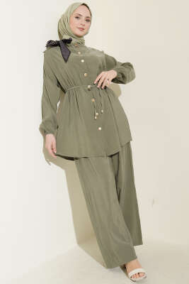 Omuz Fularlı Bel Lastikli Modal İkili Takım Çağla Yeşili - İkili Takım