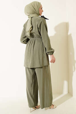 Omuz Fularlı Bel Lastikli Modal İkili Takım Çağla Yeşili - İkili Takım