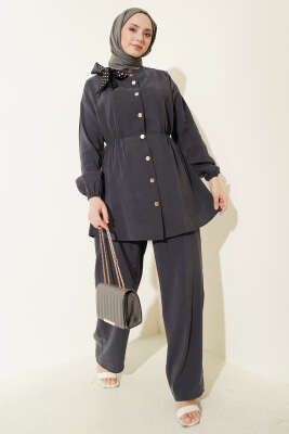 Omuz Fularlı Bel Lastikli Modal İkili Takım Füme - İkili Takım