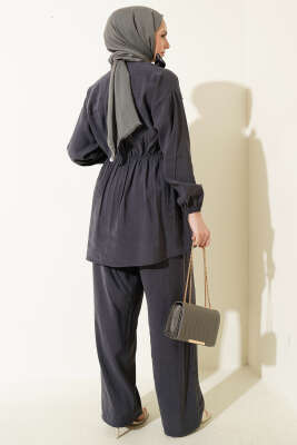 Omuz Fularlı Bel Lastikli Modal İkili Takım Füme - İkili Takım