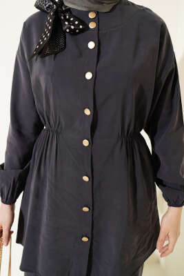 Omuz Fularlı Bel Lastikli Modal İkili Takım Füme - İkili Takım