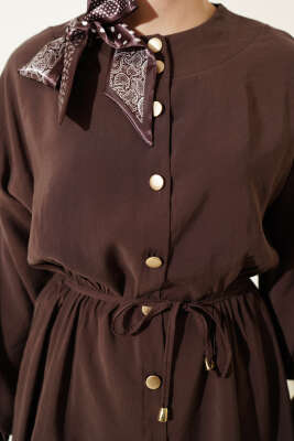 Omuz Fularlı Bel Lastikli Modal İkili Takım Kahve - İkili Takım