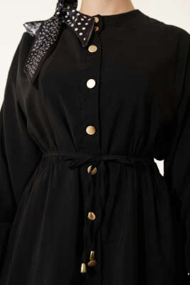 Omuz Fularlı Bel Lastikli Modal İkili Takım Siyah - İkili Takım