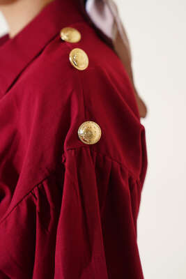 Omuz Gold Düğme Detaylı Tunik Bordo - Tunik